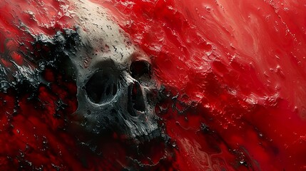 Sticker - Dark Abstract Skull in Red: A Surreal and Creepy Digital Painting