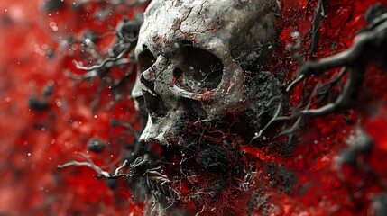 Canvas Print - Dark Abstract Skull with Red and Black Textures