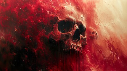 Canvas Print - Blood Red Skull: A Dark and Surreal Abstract Painting