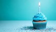 © Kristina - Blue birthday cupcake with sprinkles on blue background