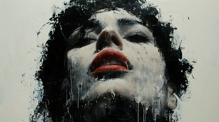 Poster - Close Up Portrait of a Woman with Red Lips - Abstract Painting