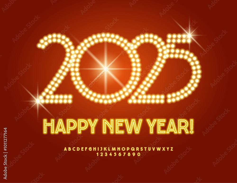 lVector light up Happy New Year 2025 Greeting Card. Bright Neon Font ...