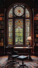 Wall Mural - Classic Victorian Library with Antique Books and Luxurious Decor  