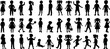 © Arafat - Kids silhouette vector illustration showing multiple children in playful and standing poses. Ideal kid set for educational designs, websites, or creative projects requiring children themed visuals