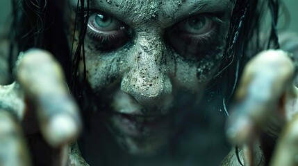 Canvas Print - Creepy Close-Up Portrait of a Zombie Woman