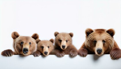 brown bears and brown puppies sitting together on a white background