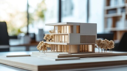 Architectural model maker studio background bright lighting clean layout