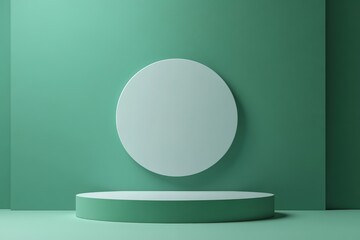 Poster - Minimalist Green Background With Circle and Platform