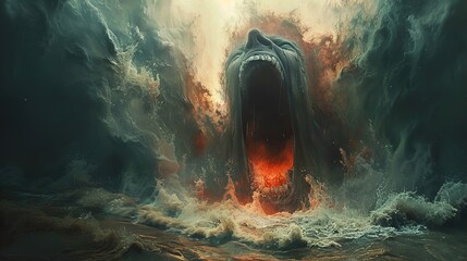 Poster - Surreal Abstract Art: A Mouth of Fire and Chaos