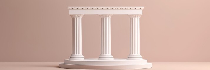 white pillars against a pink background.