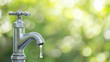 © crazyass - Dripping Outdoor Faucet, an outdoor faucet leaking water against a softly blurred background, providing ample space for text or graphics to enhance the visual appeal.