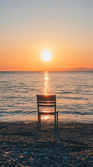 Wall Mural - Serene Beach Reading Setup with Sunset View and Minimalist Style  