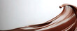 © Irina - Dripping melted chocolate waves with drops on white background with copy space. Abstract splash of liquid hot choco. Autumn hot warming drink. Food illustration for banner, invitation, card, ads