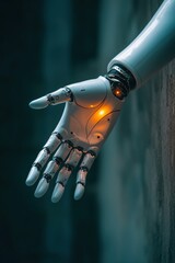 Poster - Robotic hand reaching out symbolizing technology, innovation, and the future of artificial intelligence in a digital world