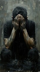 Wall Mural - A Man in Despair: A Powerful and Emotional Painting