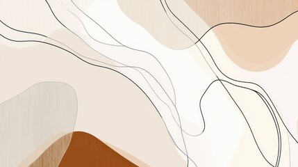 Aufkleber - Elegant minimalist line art featuring abstract shapes in neutral tones perfect for contemporary and artistic wallpaper design