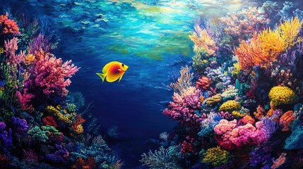 Aufkleber - Vibrant fish glides through a vibrant coral reef