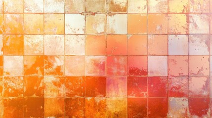 Poster - Abstract grunge texture featuring peach fuzz and orange pink hues resembling a mosaic tile mirror wall in a square rectangle format Ideal for banners and panoramas