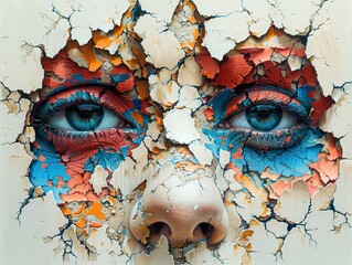 Sticker - Cracked Paint Reveals a Hidden Eye: Abstract Surrealism Art