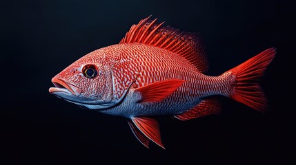Poster - A highly detailed red snapper fish displayed against a dark backdrop highlighting its vibrant color and intricate texture