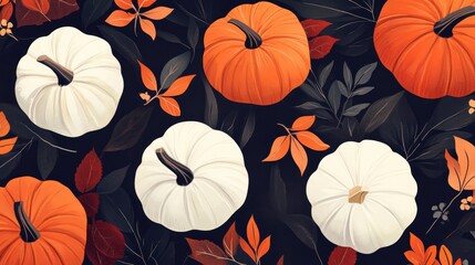 Poster - Autumn Themed Graphic Featuring Orange and White Pumpkins