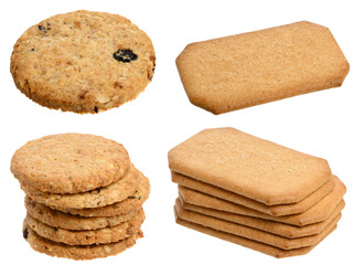 Wall Mural - Round cookies with oatmeal and dried fruits, and rectangular shortbread cookies with cinnamon and sugar