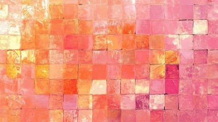 Poster - Abstract grunge texture featuring peach fuzz and orange pink hues resembling a mosaic tile mirror wall in a square rectangle format Ideal for banners and panoramas