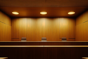 Poster - Contemporary Courtroom Design with Elegant Wood Paneling and Soft Lighting  