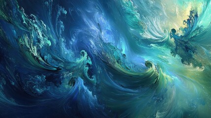 Poster - Abstract depiction of GANs in a professional palette of blue and green hues