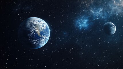 Aufkleber - Earth and its Moon depicted in the vastness of deep space