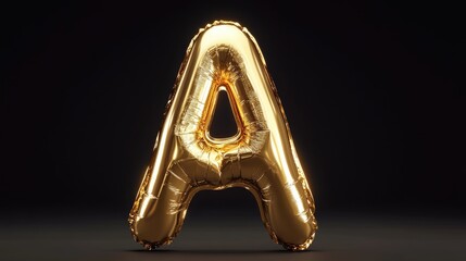 Poster - 3D golden foil balloon letter A in a realistic style