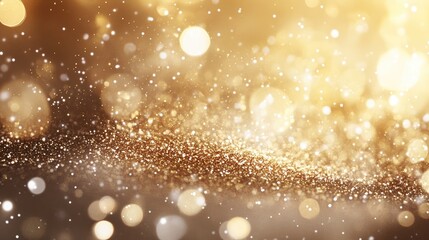 Poster - Abstract shimmering gold bokeh background with glitters and ample white space for text