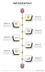 Poster - Timeline infographic template. 7 Step timeline journey, calendar Flat simple infographics design template. presentation graph. Business concept with 7 options, vector illustration.