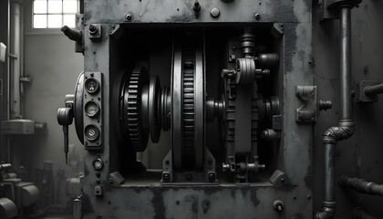 Close-up of a working machine in a factory, highlighting intricate details and mechanical components, ideal for industrial and engineering visuals