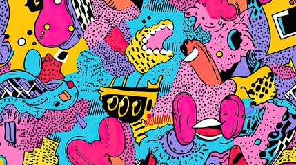Aufkleber - Playful 90s cartoons and patterns on a bright pastel background