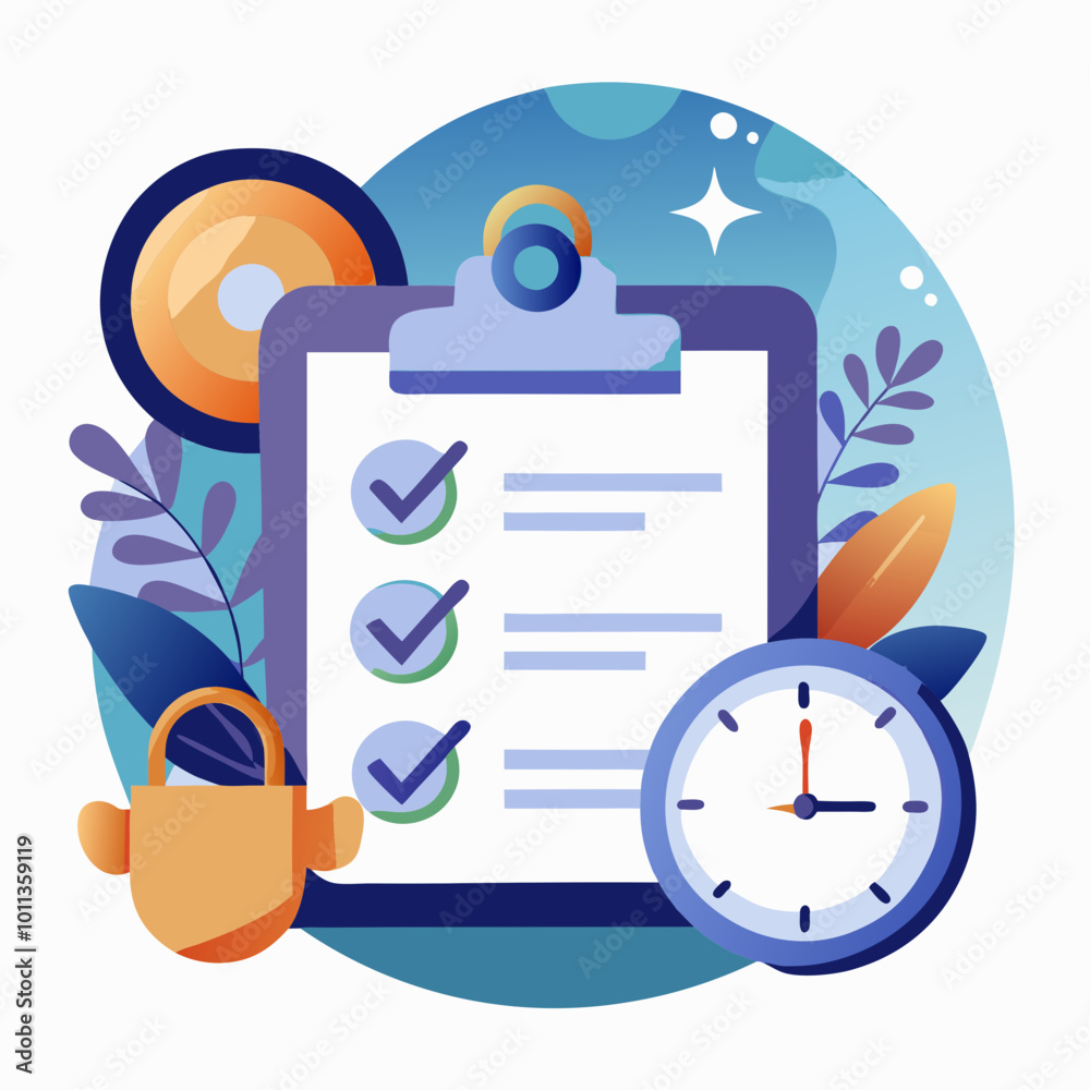 Effective time management visualised with a calendar, clock and ...