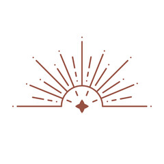 Wall Mural - vector bohemian logo design template with sun,sunburst and star. boho linear icon or symbol in trend