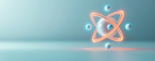 A captivating 3D illustration of an atom, showcasing electrons orbiting around a nucleus, perfect for science and education themes.