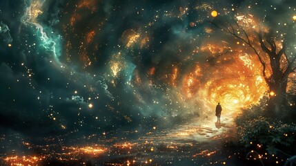 Poster - A Journey Through The Cosmic Portal: A Surreal Fantasy Artwork