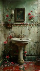 Canvas Print - Vintage Bathroom with Floral Details