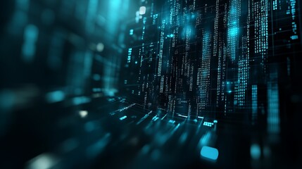 Poster - Abstract digital background with glowing blue lines and binary code.