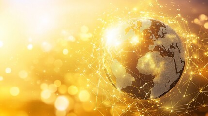 Poster - An animated 3D model of North America and South America made of bright glowing lines. Detailed virtual planet earth. Technology structure of connected lines, dots and particles forming the world.