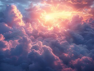 Wall Mural - Stunning Sunset Sky with Fluffy Clouds - Nature Photography