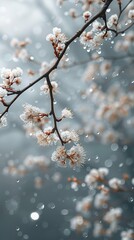 Canvas Print - Delicate White Flowers in the Rain: A Close Up Photography