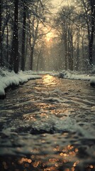 Poster - Serene Winter River in a Snowy Forest