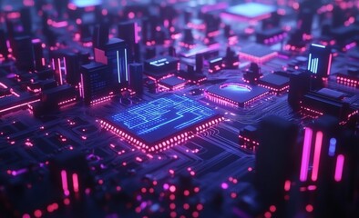 Poster - the future of computing. the microchip quantum processor. a modern 3d illustration of a futuristic c