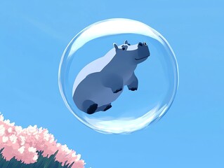  Tiny hippo inside a soap bubble