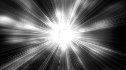 Poster - Abstract black and white radial gradient with a bright white center creating a starburst effect.