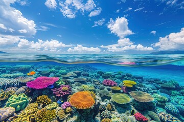 Beautiful blue ocean with a variety of colorful coral and fish