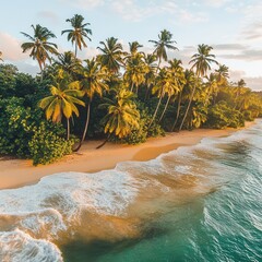 A lush tropical island with vibrant palm trees